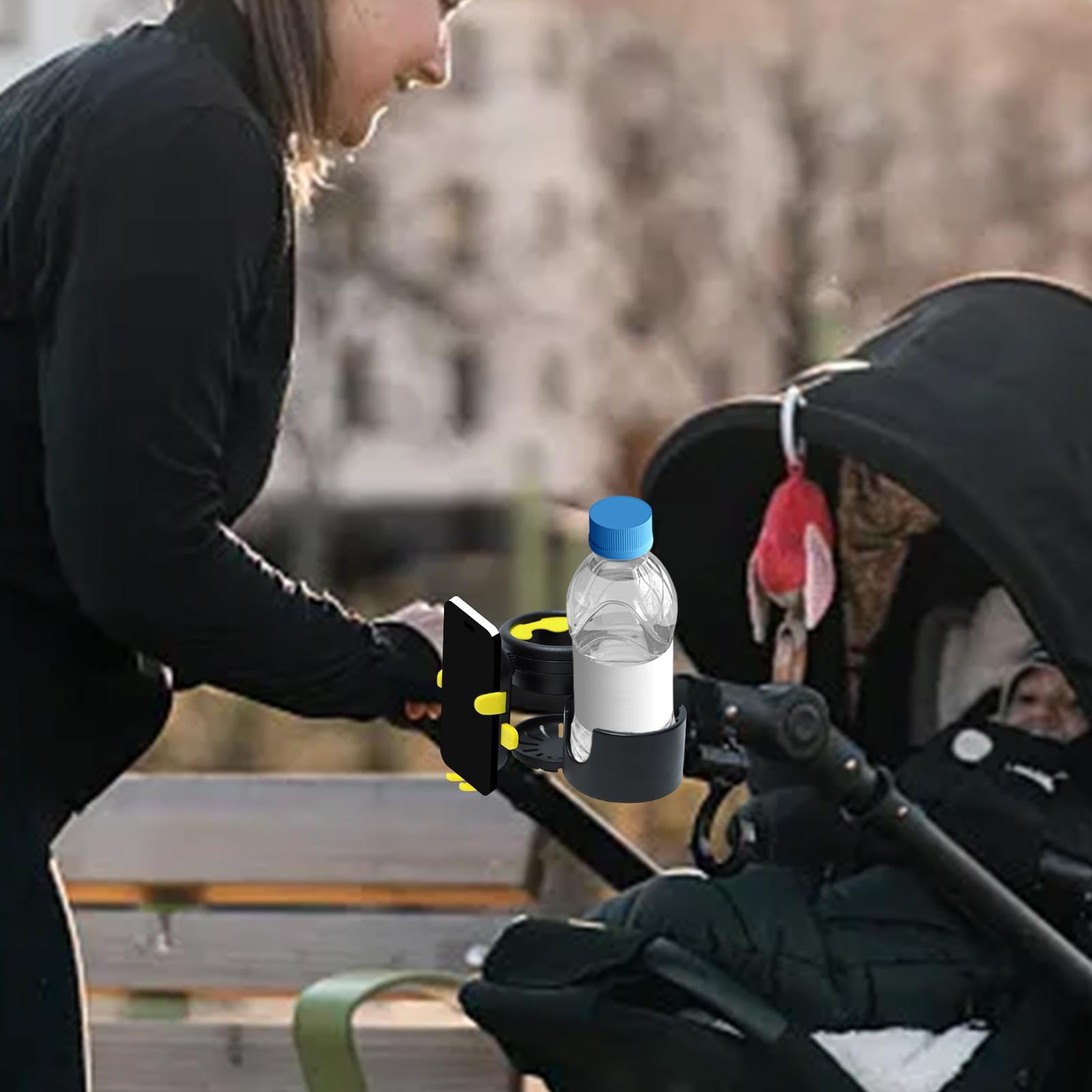 Rotating Pram Cup Holder - Universal Stroller Organizer & Bottle Holder for Nursing Carts, Wheelchairs, Baby Strollers | Perfect for Coffee, Drinks & Snacks On-The-Go