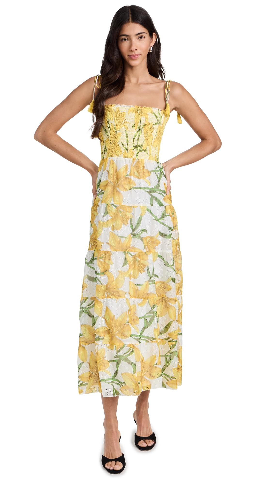 Alice + Olivia Women's Marna Tiered Midi Dress with Tie Straps - Perfect for Cocktail Parties, Weddings & Summer Events