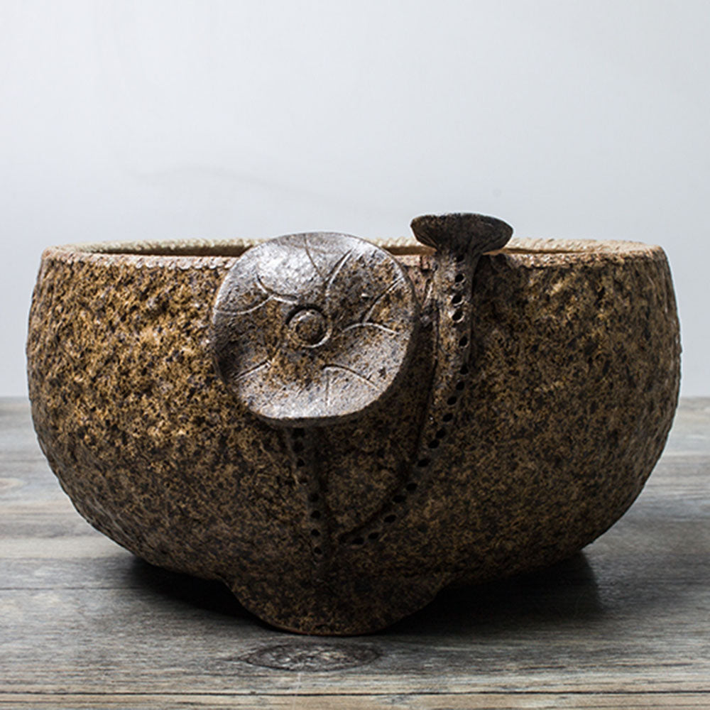 Handmade Coarse Pottery Lotus Tea Washer - Ceramic Tea Cup Cleaner for Loose Leaf & Matcha - Perfect for Tea Ceremonies, Zen Meditation & Japanese Tea Sets