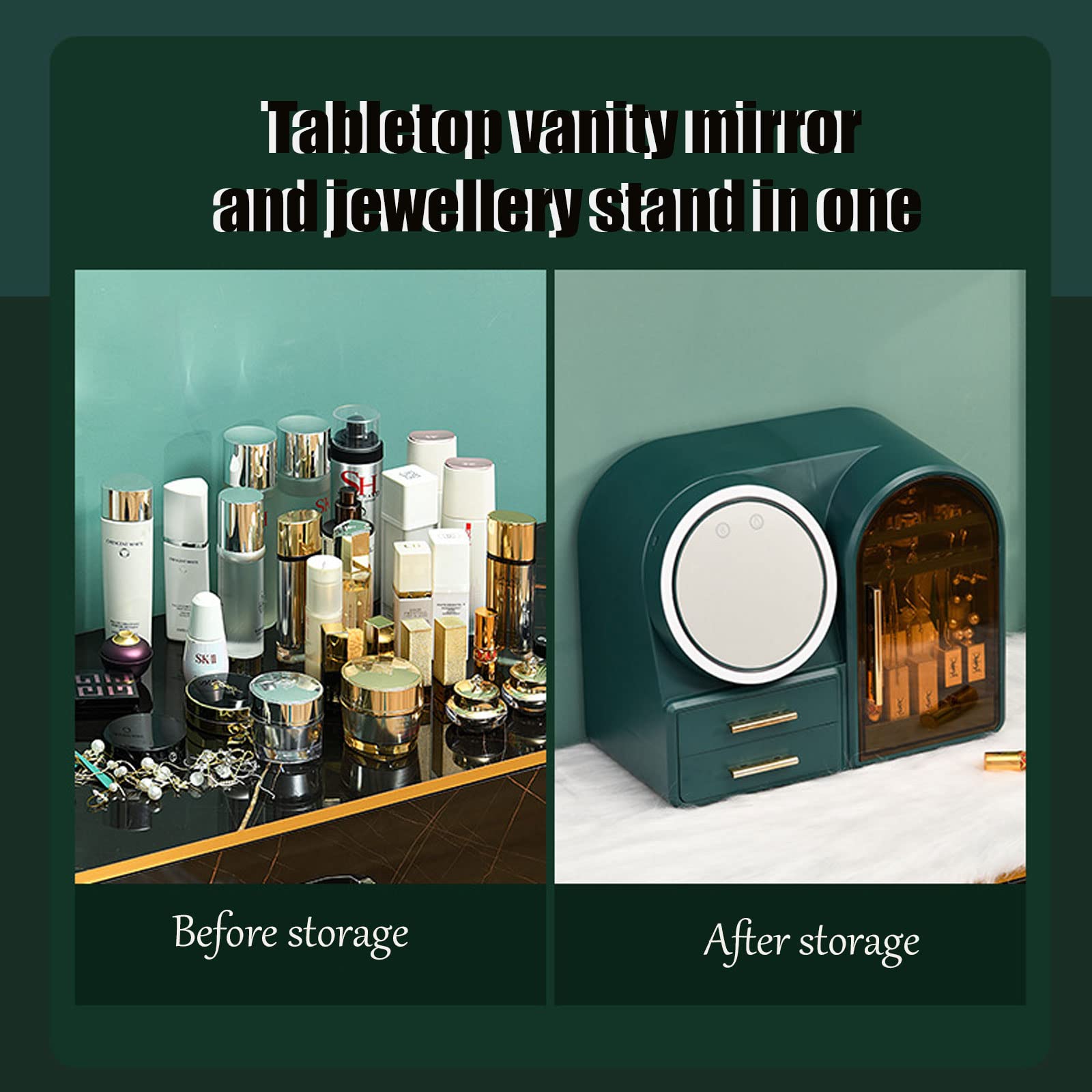 LED Makeup Organizer with Mirror & Lights - Portable Cosmetic Storage Box for Jewelry & Beauty Essentials, Desktop Makeup Train Case with Dust-Proof Drawers - Perfect for Home Vanity, Travel & Professional Makeup Artists