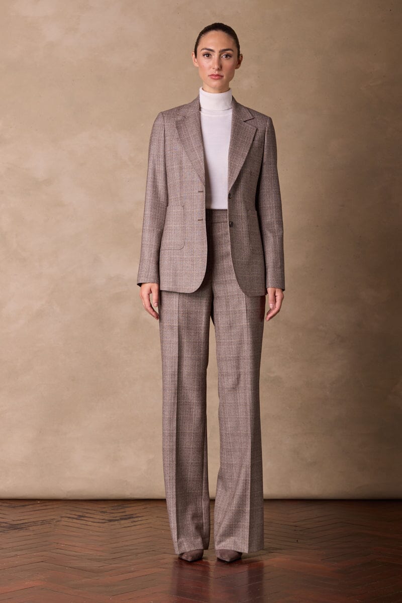 Lily Long Line Blazer & Sylvie Suit Set - Brown Checkered Women's Office Wear for Business Professional Outfits and Formal Occasions