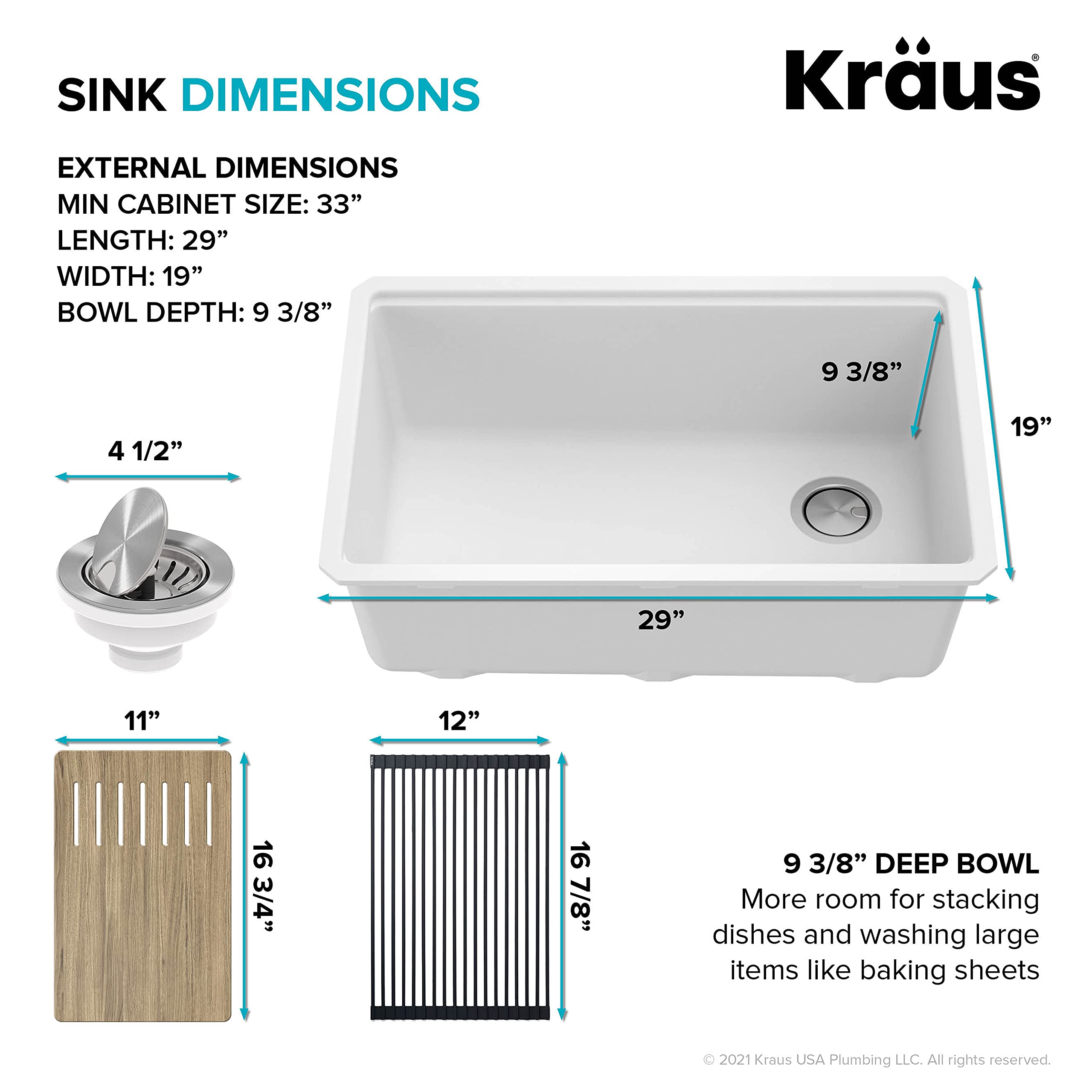 KRAUS Bellucci 30-Inch Undermount Workstation Granite Kitchen Sink in White with Accessories - Perfect for Modern Kitchens, Food Prep & Dishwashing | Model KGUW1-30WH