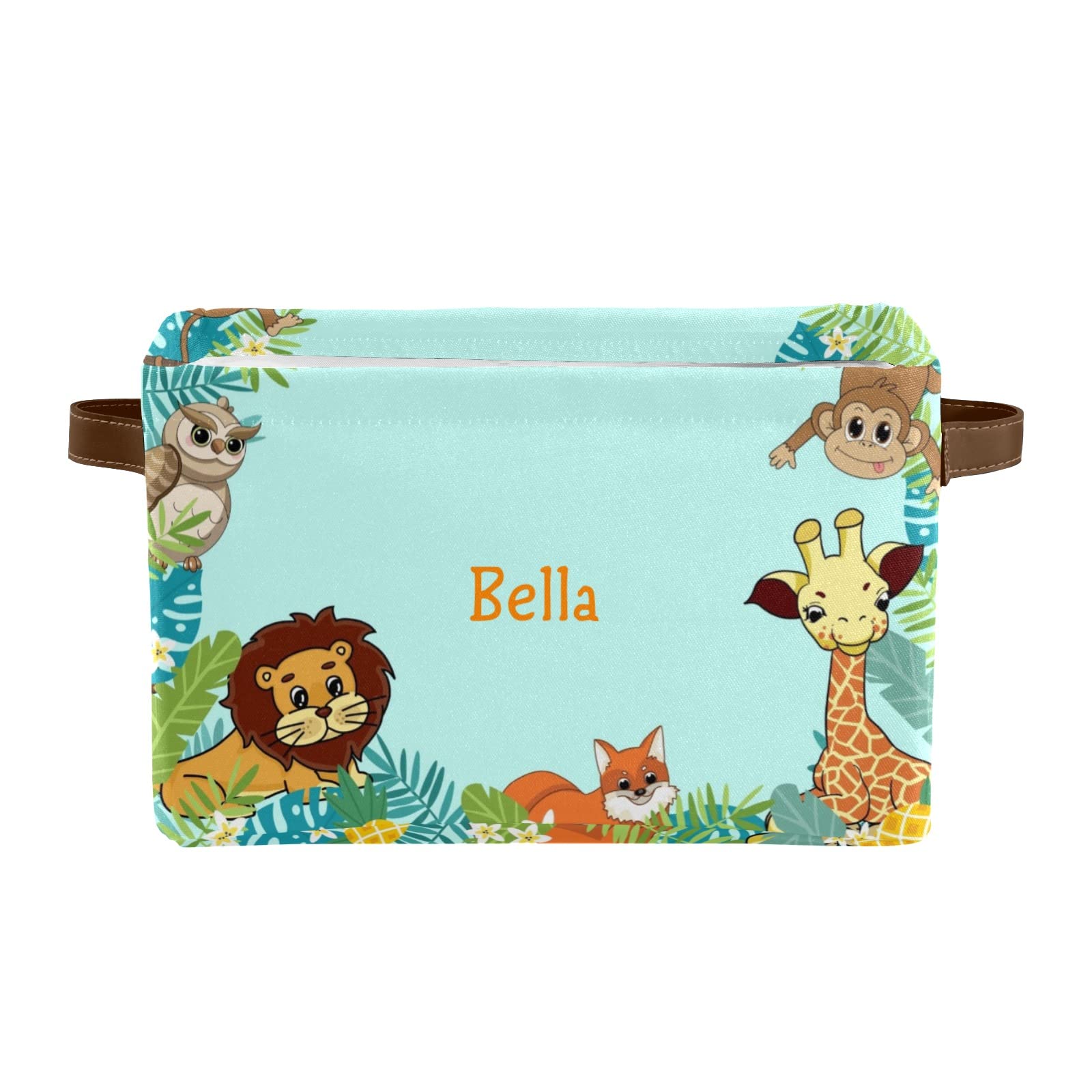Personalized Animal Lion Giraffe Storage Basket with Name - Rectangular Home & Kitchen Organization Bin (4 Pack) - Perfect for Nursery, Playroom, and Closet Storage