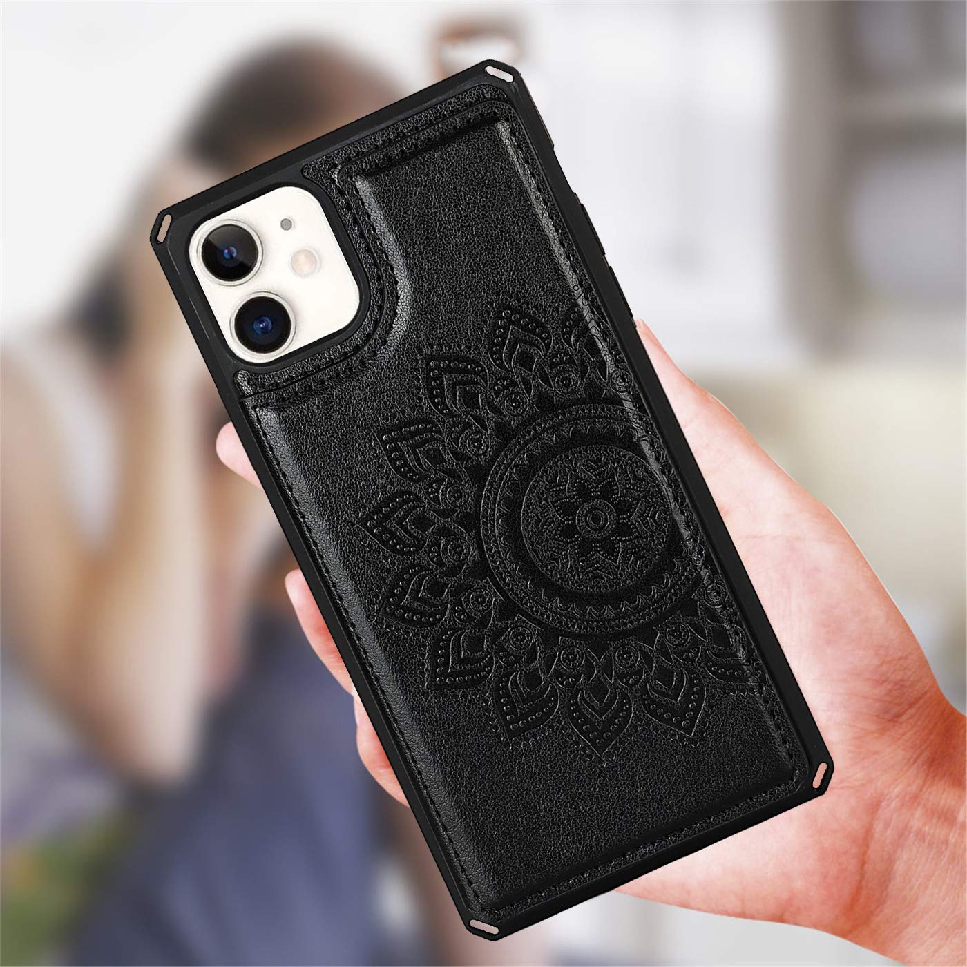 Premium Leather Wallet Case for iPhone 11 with Card Holder & Wrist Strap - Shockproof Protective Cover with Stand Feature (Black) | Perfect for Daily Commute, Travel & Hands-Free Convenience