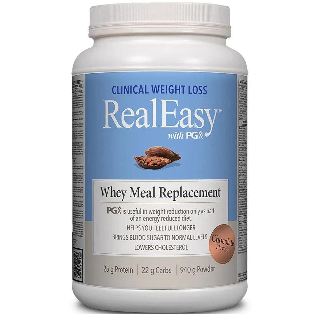 Natural Factors Real Easy With PGX Whey Protein Meal Replacement Powder - Chocolate Flavor 940g for Weight Management & Healthy Lifestyle | Perfect for Smoothies, Shakes & Post-Workout Recovery