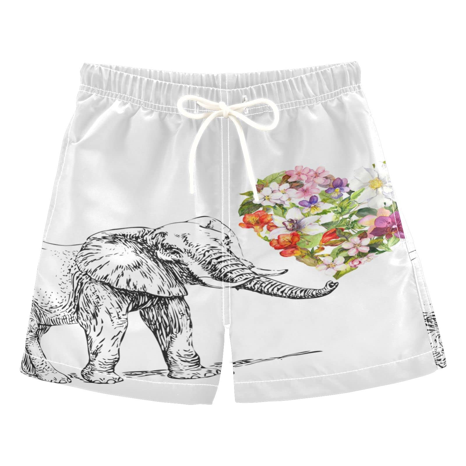 AMICHIC Boys Quick-Dry Elephant Print Swim Trunks with Mesh Lining - Adjustable Waist Beach Shorts for Swimming, Pool Party & Summer Vacation