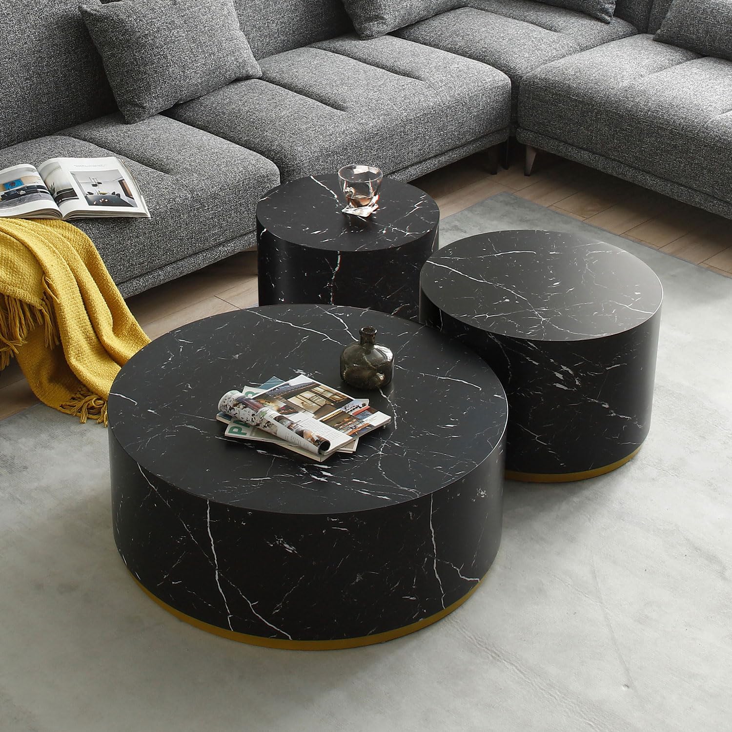 Modern Round Coffee Table with Marble Top & Gold Metal Base - Stylish Accent Table for Living Room, Bedroom or Office - Perfect for Coffee, Books & Decor
