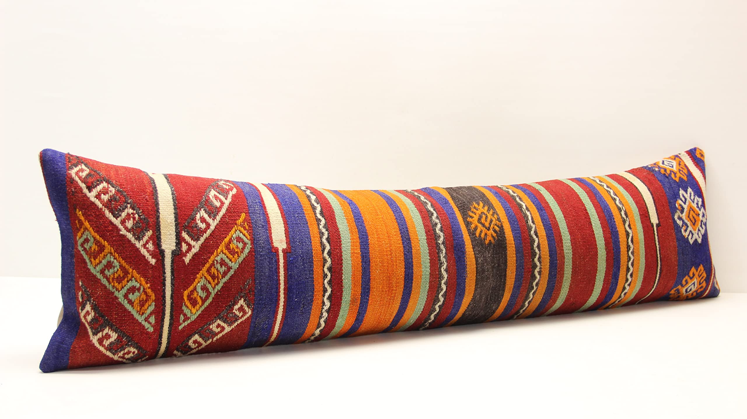 Handmade Oriental Kilim Pillow Cover 12x47 Inch - King Size Lumbar Cushion Cover for Bed, Sofa & Floor Decor | Bohemian Home Accent | Twin Extra Long Oblong Pillow Case