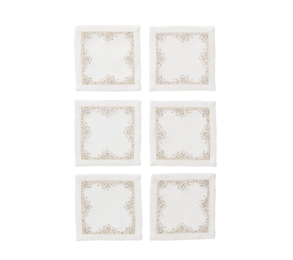 Premium Pin Dot Cocktail Napkins - White, Gold & Silver Set of 6 in Elegant Gift Box | Perfect for Parties, Weddings & Home Entertaining