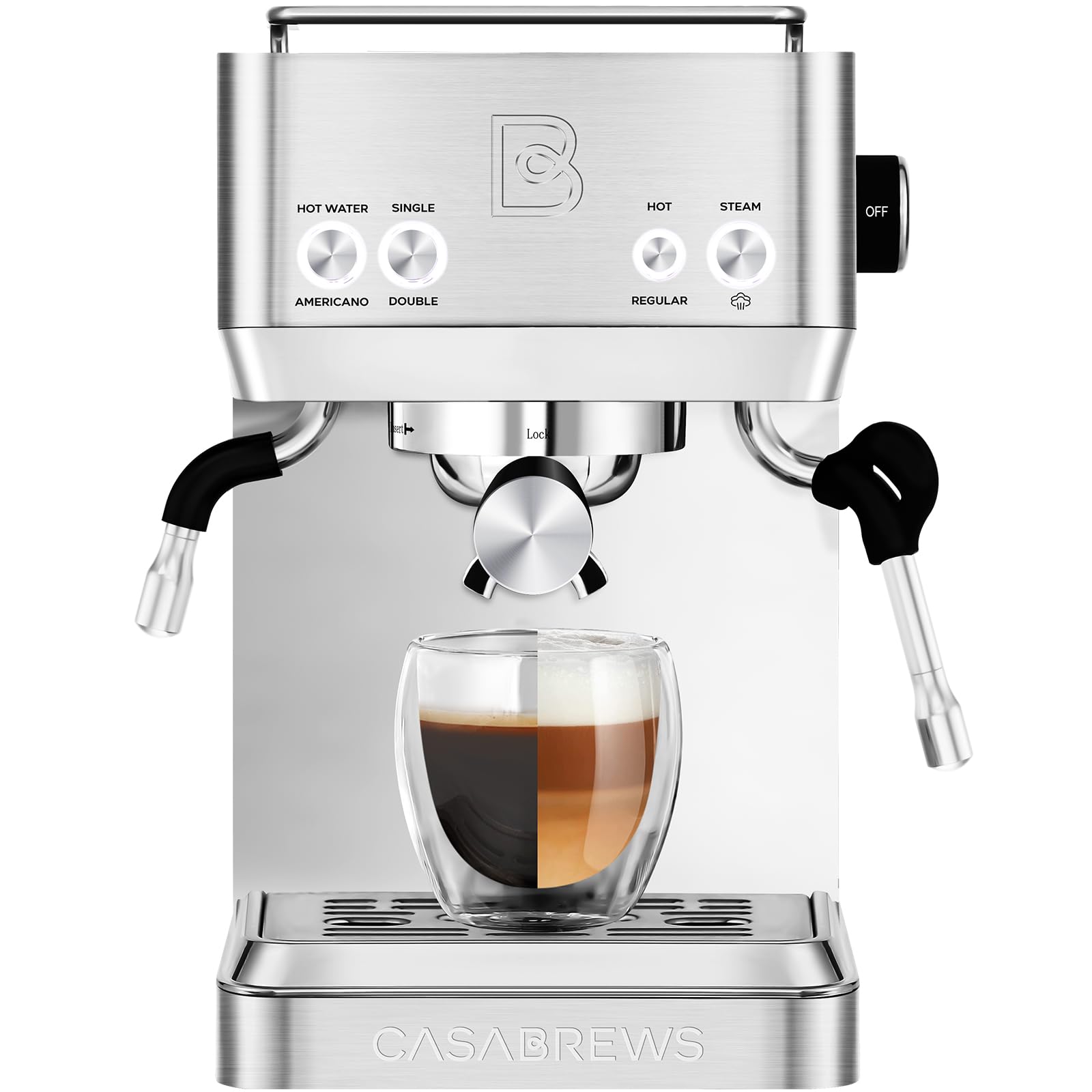 CASABREWS 20 Bar Espresso Machine with Milk Frother & Hot Water Wand - Professional Coffee Maker for Espresso, Americano, Latte, Cappuccino - Adjustable Temperature Control - Perfect Gift for Coffee Lovers - Ideal for Home, Office & Coffee Shop Use