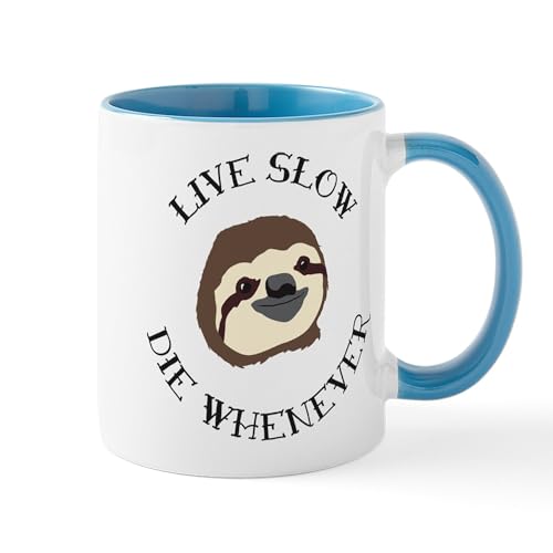 White/Blue Inside - Sloth Motto Live Slow Die Whenever Mugs