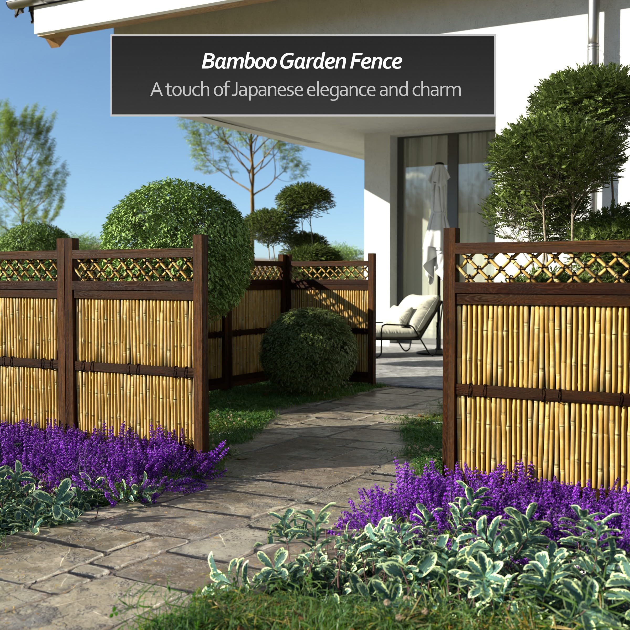 Japanese Bamboo Zen Garden Fence Panel - 4ft x 3ft Red Lantern Decorative Outdoor Privacy Screen for Patio, Yard & Asian-Themed Landscaping