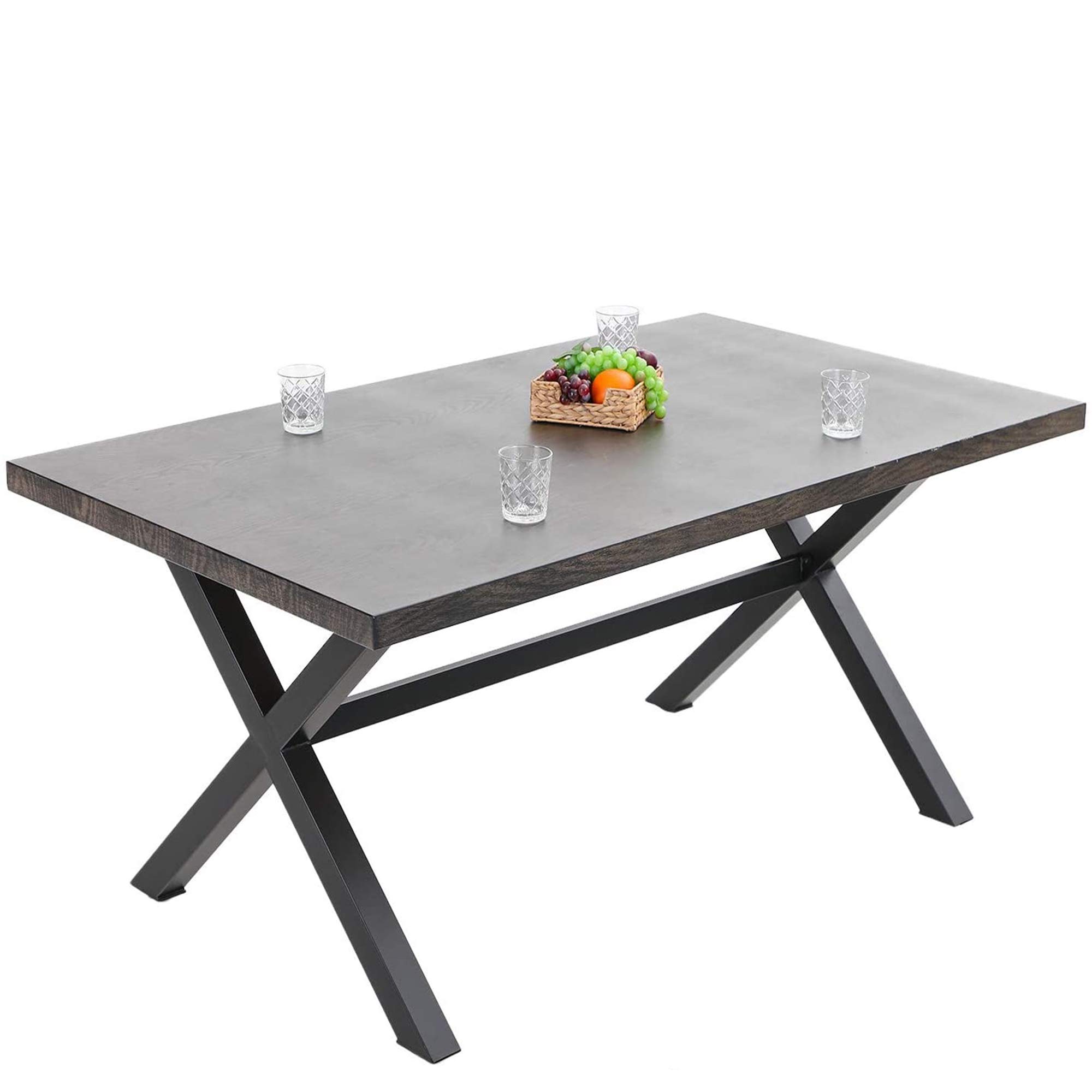 PHI VILLA 65.9 Inch Metal Outdoor Dining Table with Wood-Like Top - Patio, Backyard, Garden Bistro Table - Weather-Resistant Black Outdoor Furniture for Entertaining, BBQ Parties & Al Fresco Dining