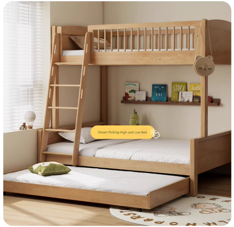 Solid Oak & Beech Wood Floor Bed with Pulley - Toddler Bed for Safe & Comfortable Sleep - Perfect for Montessori Bedrooms & Kids' Room Decor