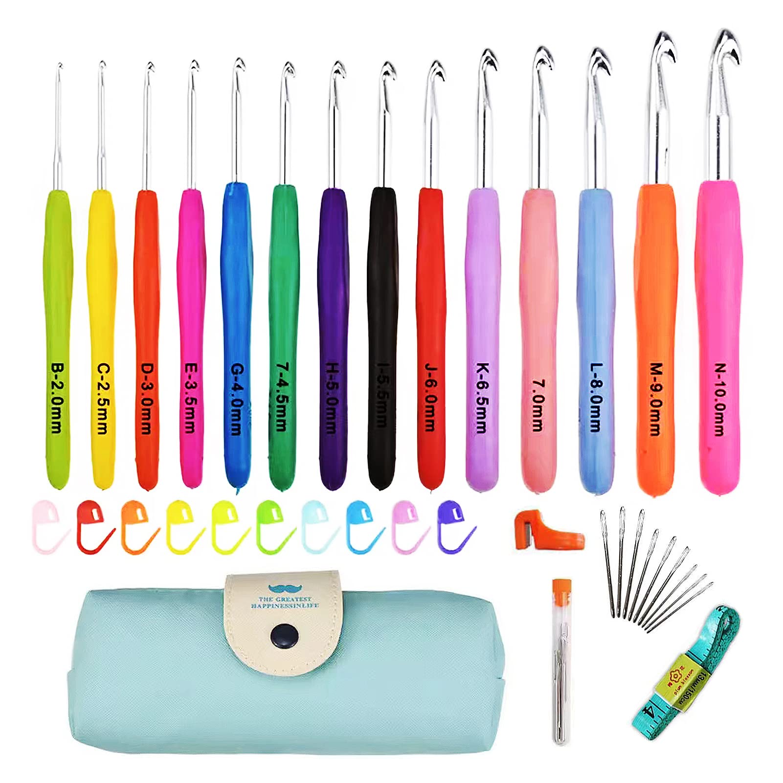 36-Piece Ergonomic Crochet Hooks Set with Case - 14 Sizes (2mm-10mm) for Beginners & Arthritic Hands - Extra Long Comfortable Crochet Needles for Knitting, Amigurumi & DIY Crafts
