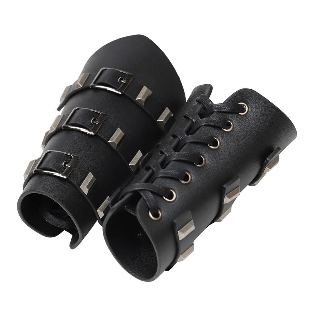 Steampunk Retro Arm Cuff Bracelet - Adjustable Leather Lace-Up Bracer for Cosplay & Warriors - Knight Gauntlet Wristband (Black) | Perfect for Renaissance Fairs, LARP Events & Gothic Fashion