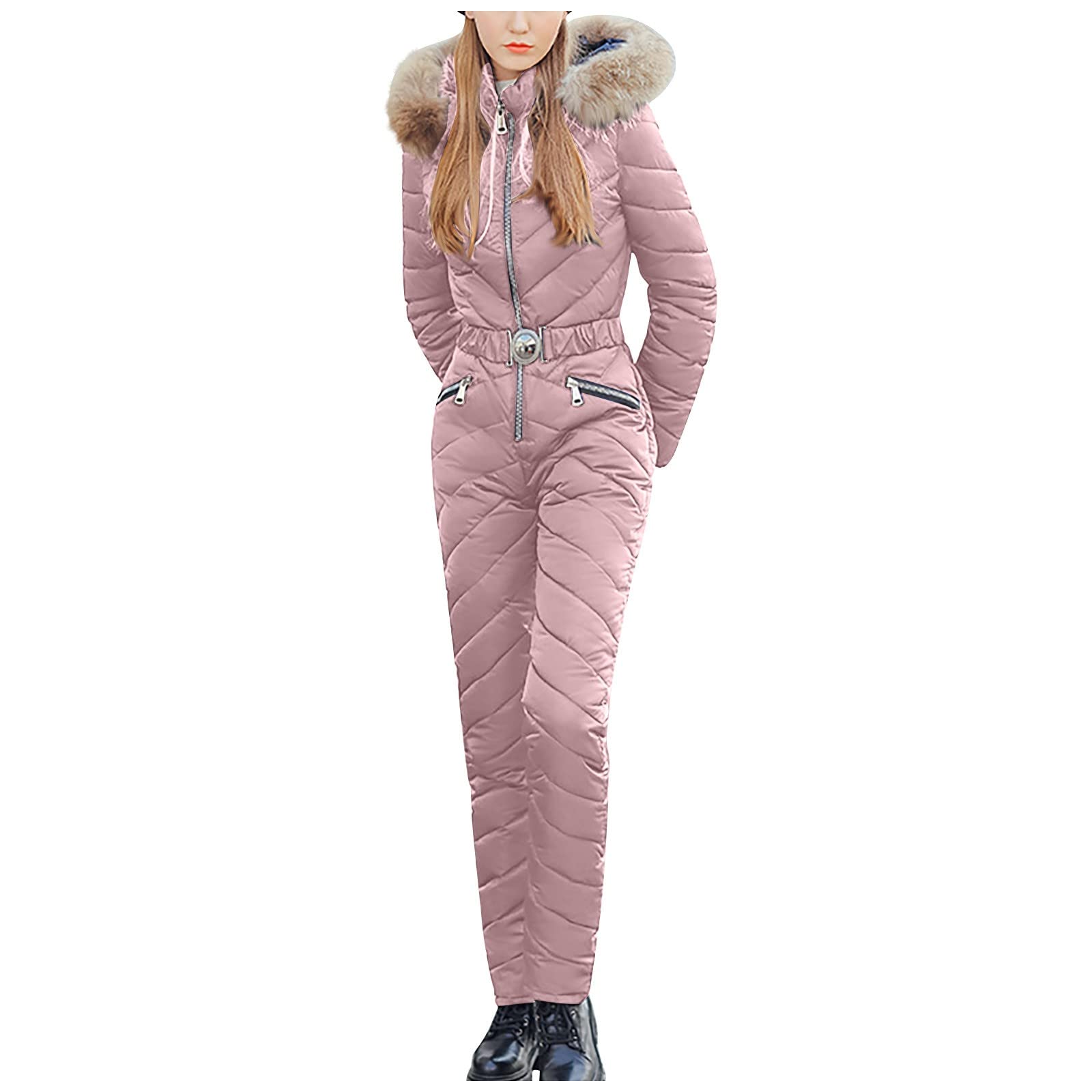 Women's Winter Jumpsuit - Fleece-Lined Ski Suit with Fur Collar for Outdoor Sports, Snowboarding & Cold Weather Activities | Cozy Onesie for Skiing, Snow Play & Winter Adventures