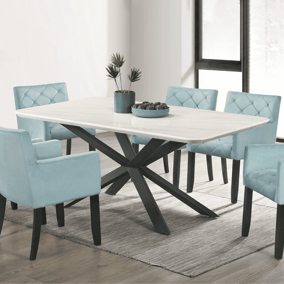 Isotta 7-Piece Marble Dining Table Set with 6 Chairs - Elegant Modern Kitchen & Dining Room Furniture for Home Decor