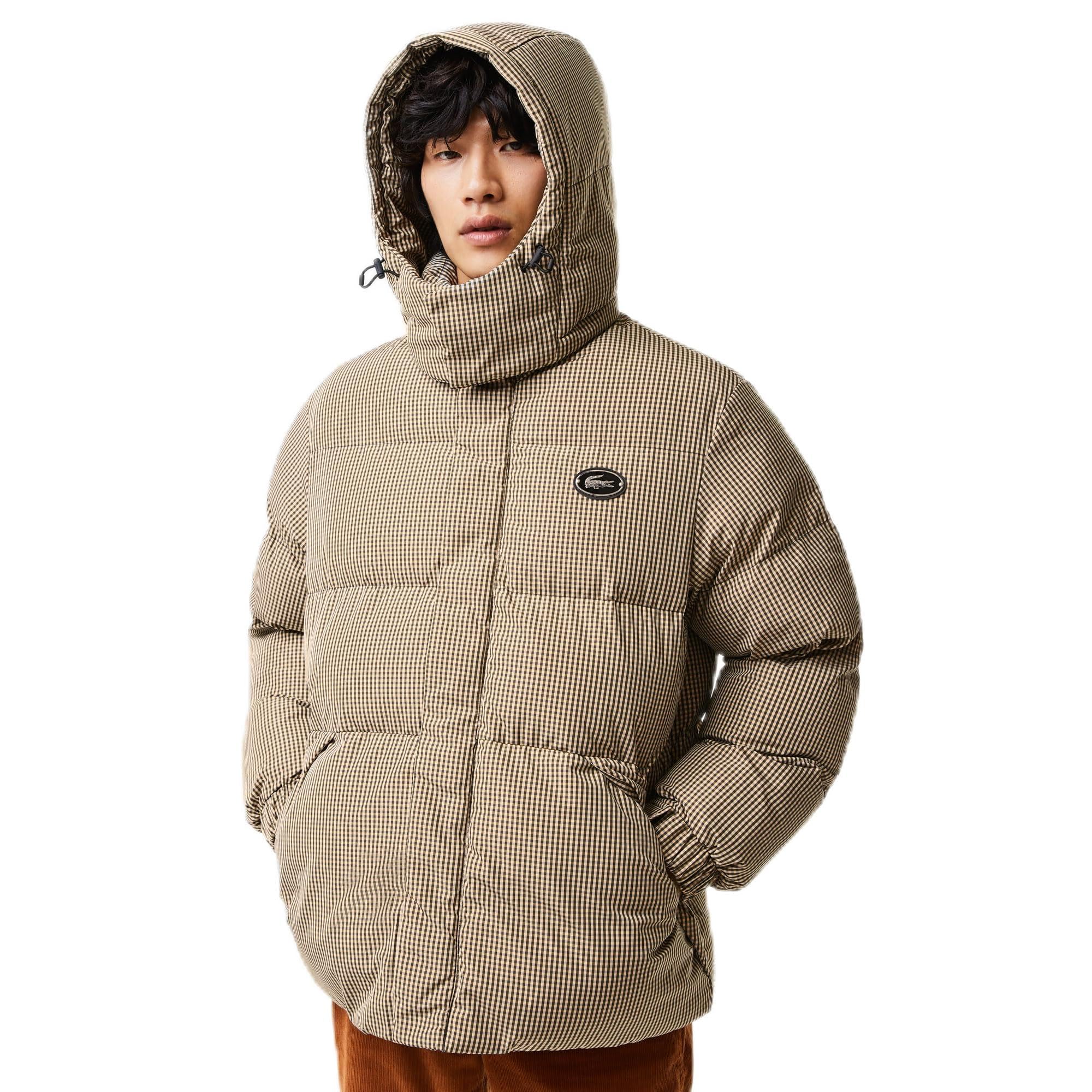 Lacoste Men's Check Print Water-Repellent Twill Padded Jacket | Lightweight Winter Coat for Outdoor Activities & Casual Wear