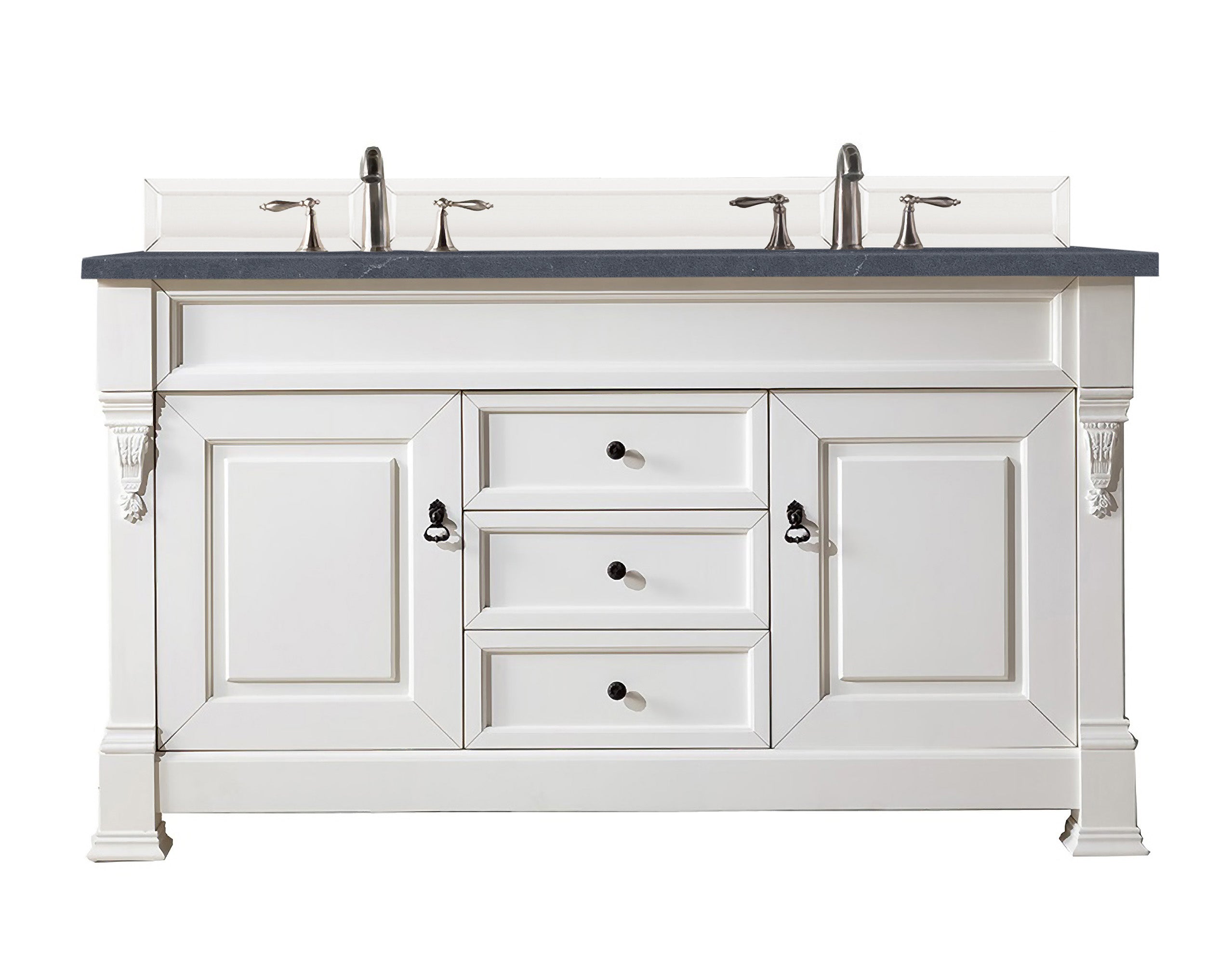 Brookfield 60 Inch Double Vanity with Bright White Finish and 3CM Charcoal Soapstone Quartz Countertop - Perfect for Modern Bathroom Renovation & Master Suite Upgrade