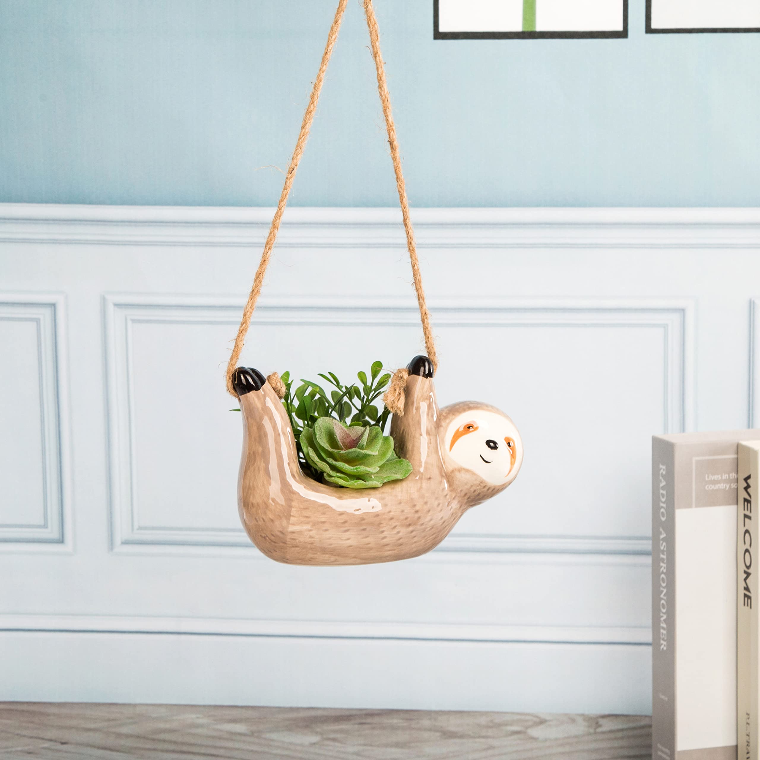 Sloth Hanging Planter for Indoor Plants - Light Brown Flower Pot Holder for Succulents, Air Plants & Home Decor | Perfect for Living Room, Bedroom & Balcony Gardening (1 Pack, Plants Not Included)