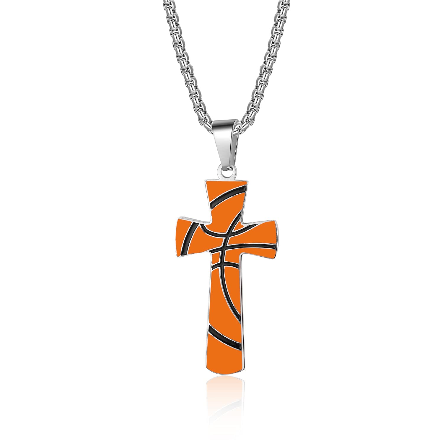 Basketball Cross Necklace for Men - Stainless Steel Pendant with Bible Verse - Inspirational Sports Jewelry for Athletes