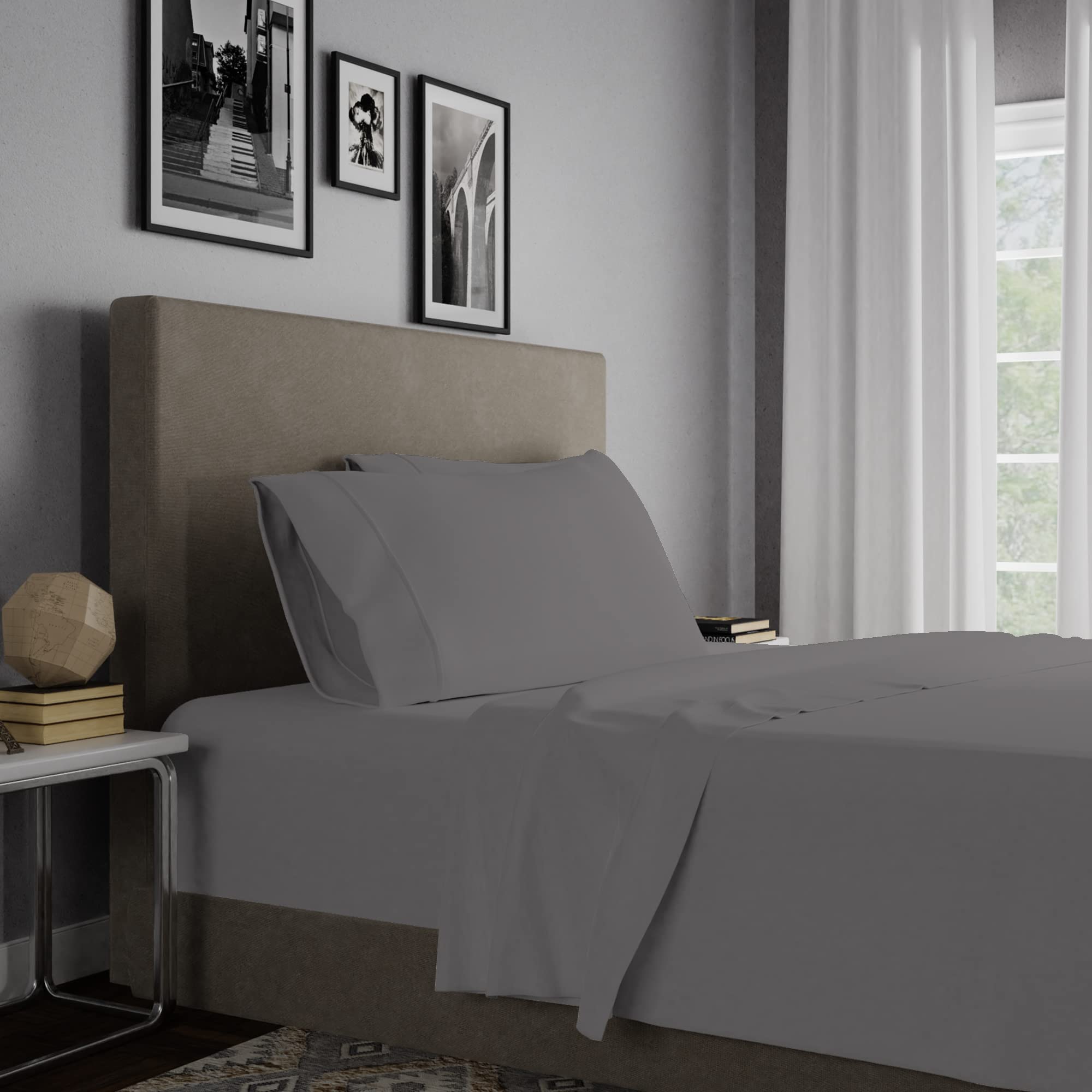 Ultra Soft Wrinkle Resistant Queen Size Sheet Set - 4 Piece Dark Gray Bedding (Fitted Sheet, Flat Sheet & 2 Pillowcases) | Brushed Microfiber for Extra Comfort | Perfect for College Dorms, Guest Rooms & Cozy Bedrooms