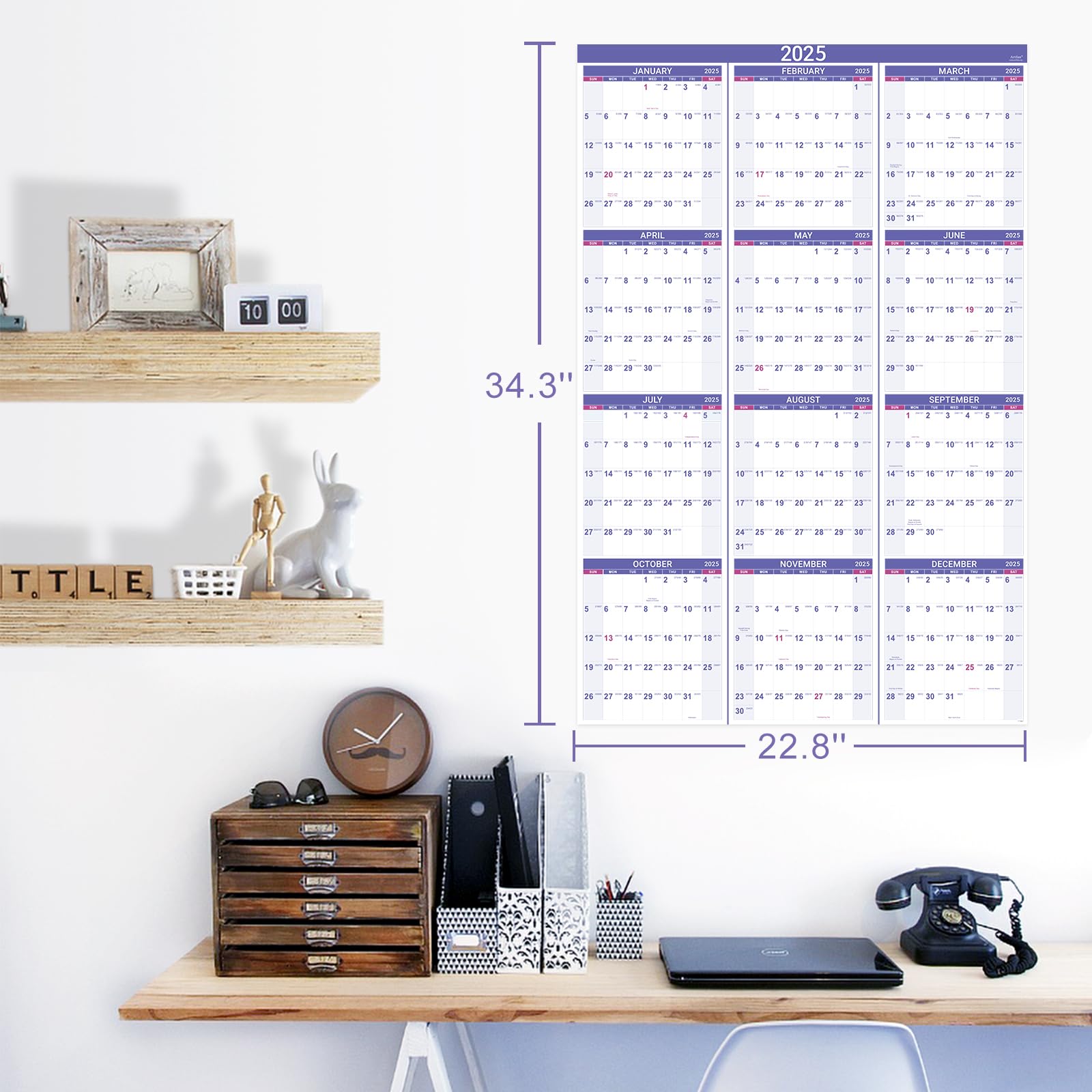 2025 Yearly Wall Calendar with Julian Dates - Premium Thick Paper Vertical Planner (Jan-Dec 2025) | 34.8