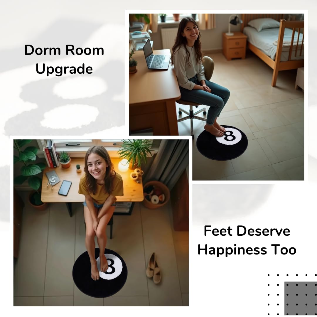 8 Ball Rug - 24 Inch White & Black Hypebeast Carpet - Trendy Aesthetic Bedroom & Living Room Decor - Y2K Style Floor Mat for Teen Room, Dorm, and Gaming Setup