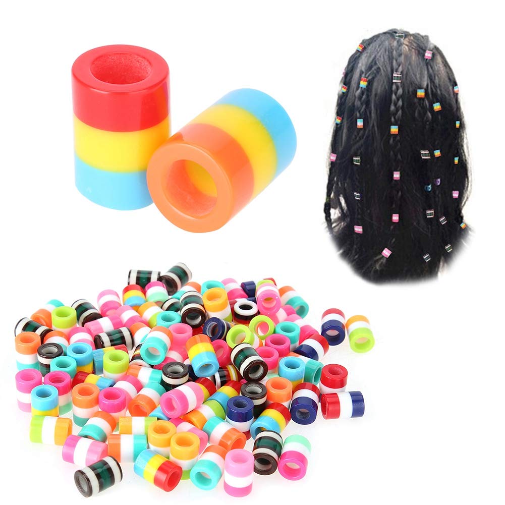 100 Pcs Colorful Resin Hair Braid Beads & Cuffs - Dreadlocks Decorations, Hair Clips & Loops Set for Crochet Braiding - Perfect for Boho Hairstyles, Festivals & DIY Hair Accessories