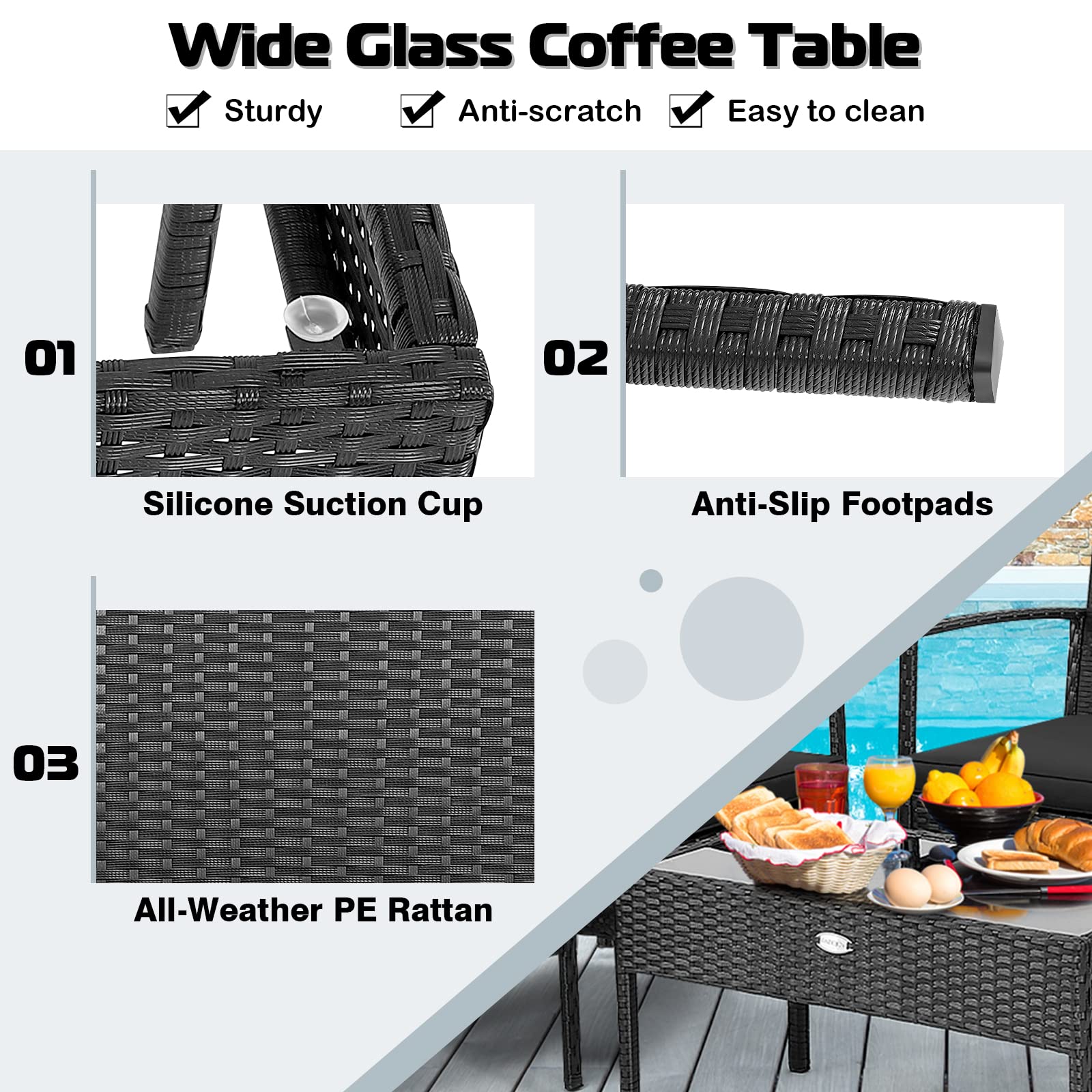 Tangkula 4-Piece Outdoor Patio Furniture Set - Rattan Wicker Sofa with Glass Coffee Table, Sturdy Steel Frame & Ergonomic Seating for Garden, Backyard, Balcony, Poolside - Perfect for Relaxing & Entertaining Outdoors
