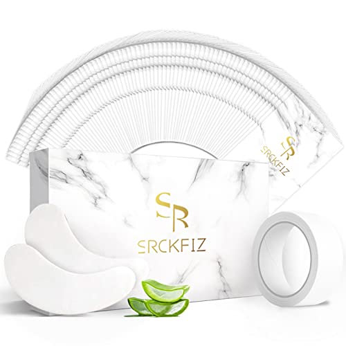 SRCKFIZ 100 Pairs Hydrogel Eye Gel Pads for Lash Extensions - Under Eye Patches for Dark Circles, Puffiness & Wrinkles - Lint Free Eyelash Extension Supplies - Perfect for Salon, Spa & Home Use