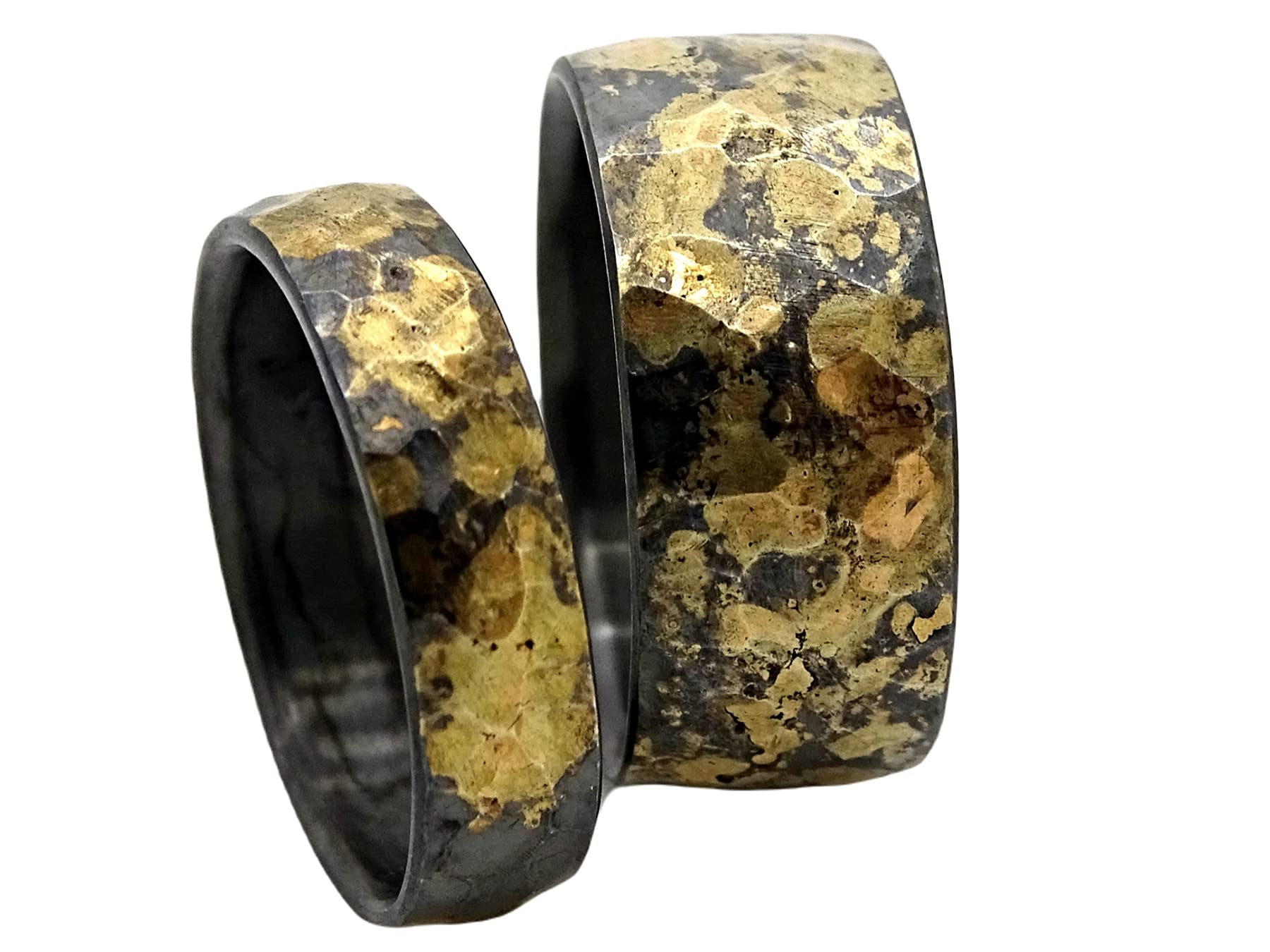 Viking Wedding Ring Set - Matching Oxidized Black Gold Wedding Bands, Forged Celtic Rings for Couples - Perfect for Viking-Themed Weddings, Anniversary Gifts & Medieval Lovers