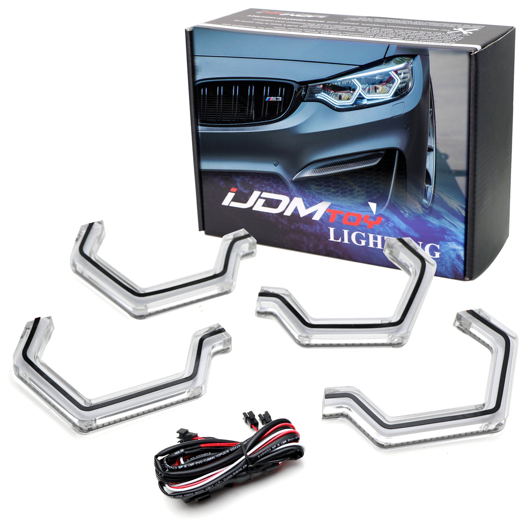 4-Piece M Style Acrylic LED Angel Eye Halo Rings for BMW 3 Series - Compatible with OEM LED/Xenon Headlights - Upgrade Your Night Driving & Car Aesthetics