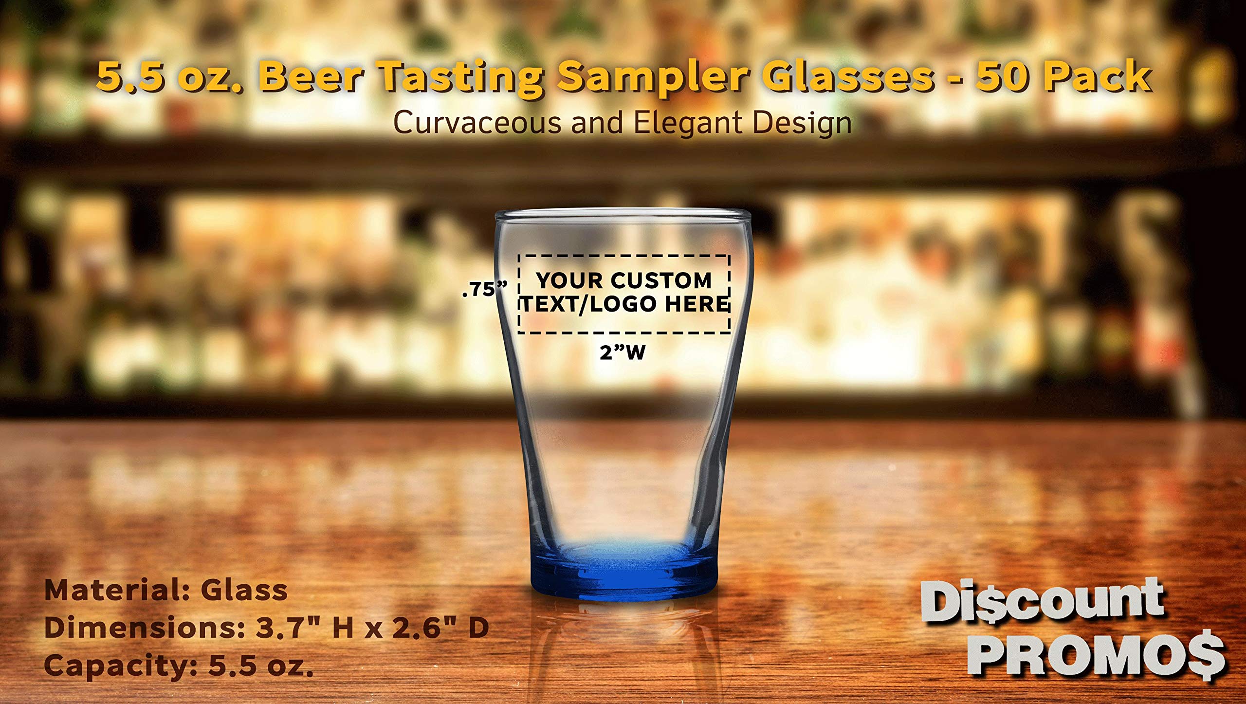 Personalized Custom Shot Glasses 5.5 oz (50-Piece Bulk Pack) - Engraved Party Cups for Weddings, Birthdays & Events - Blue Glassware - Perfect for Bar, Home Entertaining & Gifts
