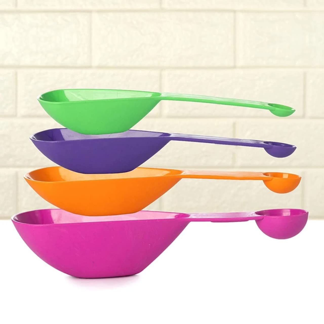 INKULTURE 4-Piece Plastic Double-Sided Measuring Cups and Spoons Set - Colorful Kitchen Essentials for Baking, Cooking & Meal Prep
