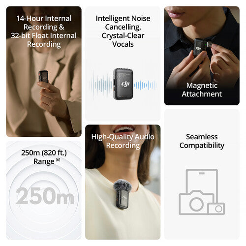 DJI MIC 2 Wireless Lavalier Microphone System (1 Transmitter + 1 Receiver) for Vlogging, YouTube, Streaming & Professional Recording - Crystal Clear Audio for Content Creators