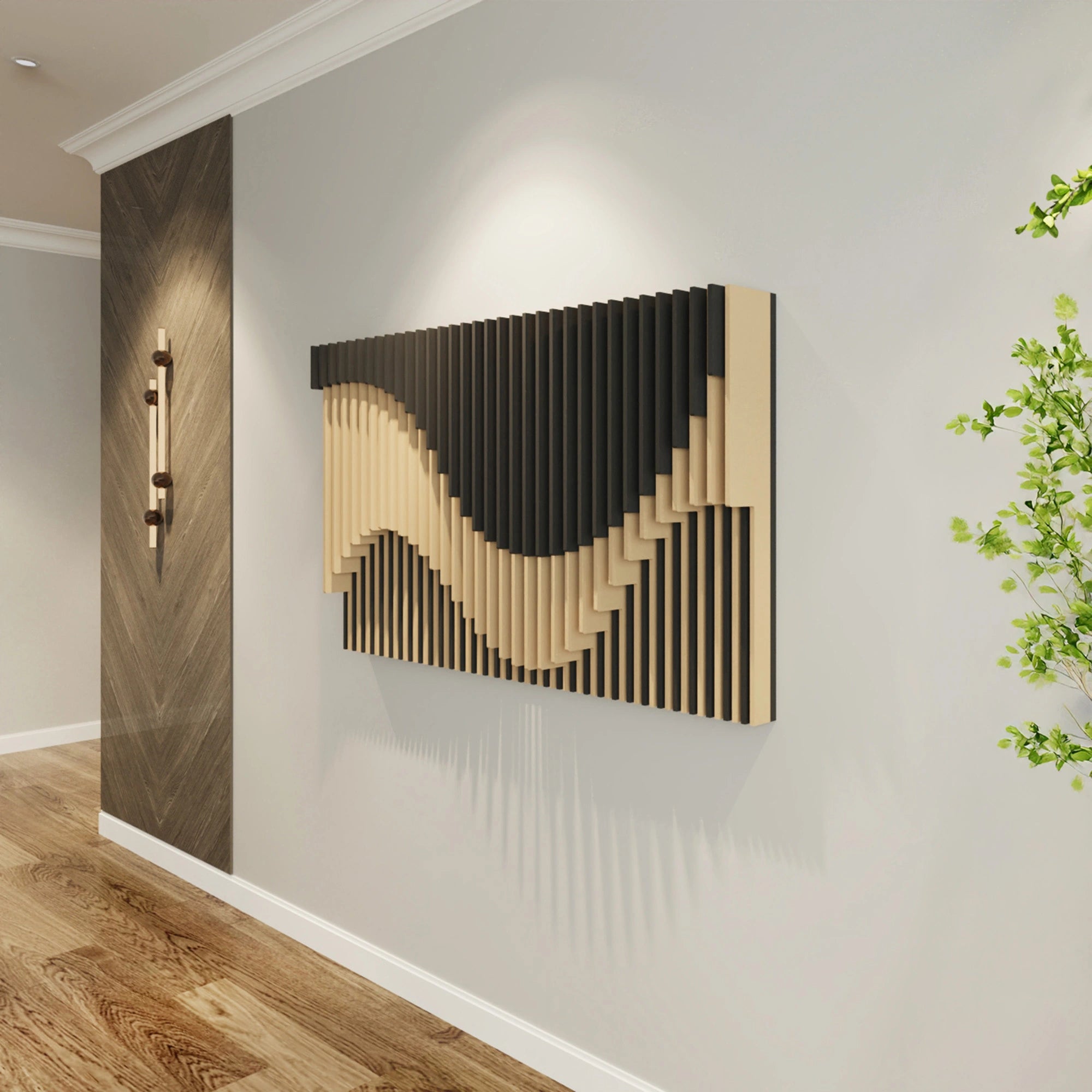 Handmade Dual Tone Parametric Wood Wall Art Decor - Modern Geometric Wooden Panel for Living Room, Bedroom & Office Wall Decor