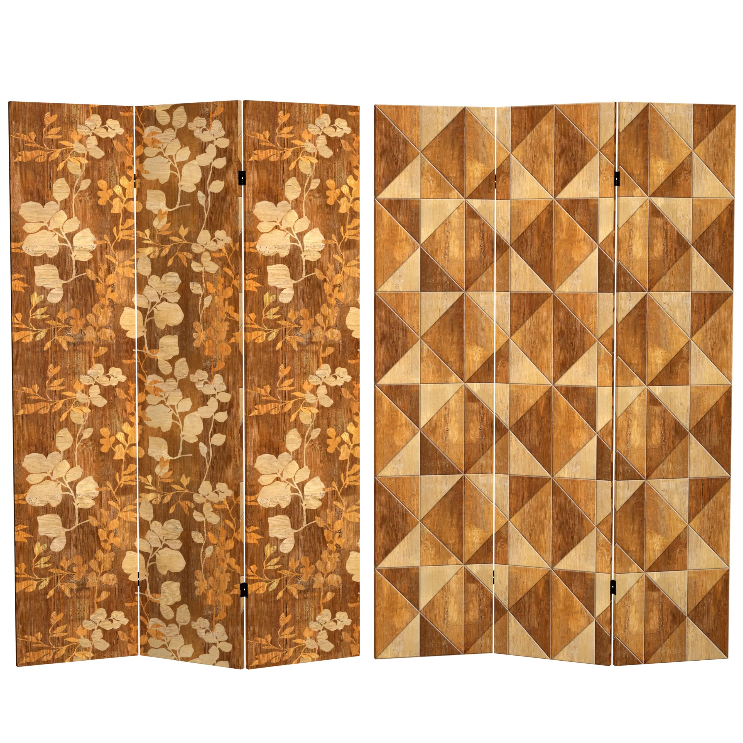 6 ft. Tall Red Lantern Double-Sided Wood Inlay Pattern Canvas Room Divider - Asian Style Decorative Screen for Living Room, Bedroom, and Office Privacy Partition