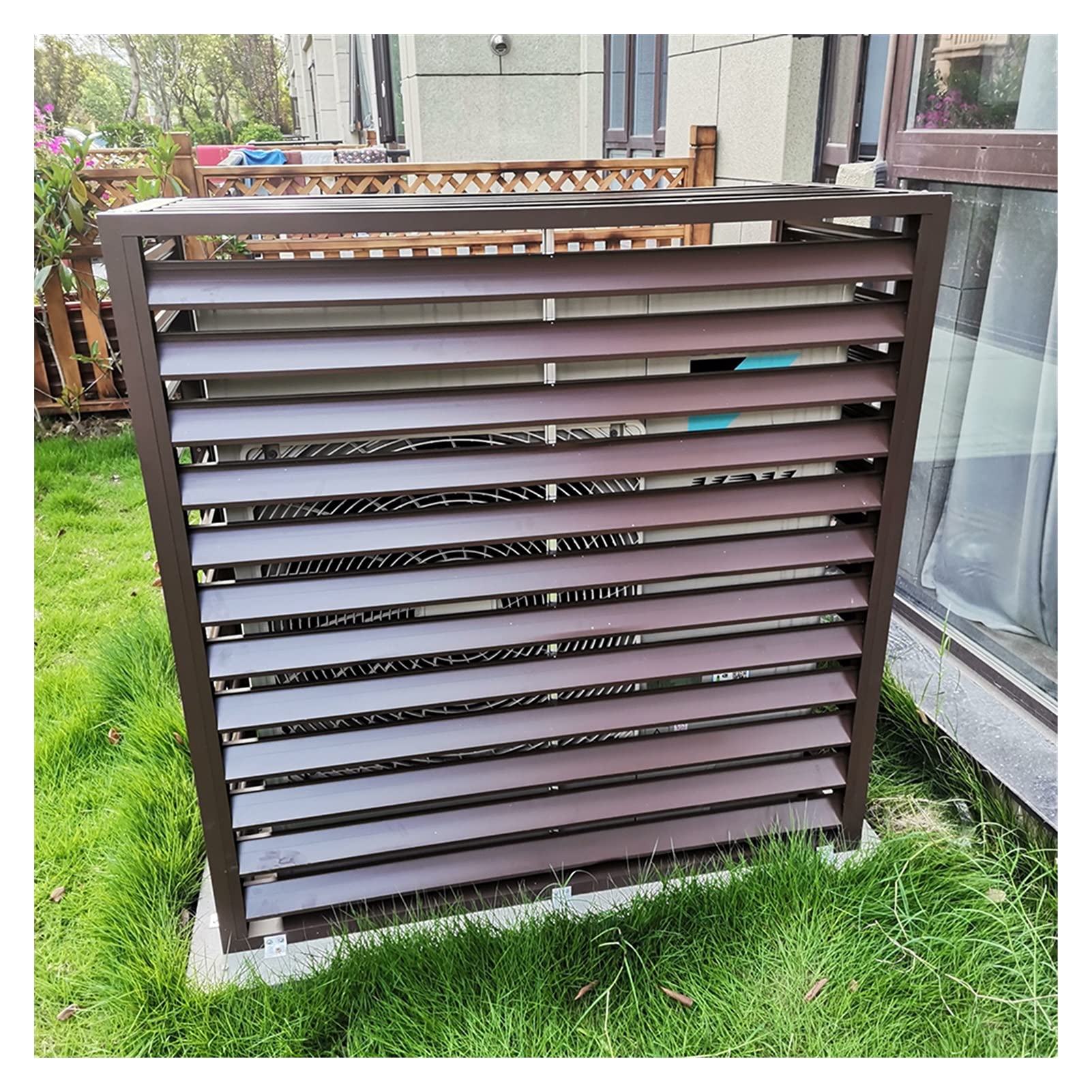 YJFENG Outdoor Rainproof Sunscreen Cover - Aluminum Alloy AC Unit Shutter Fence 100x70x50cm | Weatherproof Protection for Air Conditioner, Outdoor Equipment & Plant Stand | Perfect for Home, Garden & Wall Decoration (Brown)