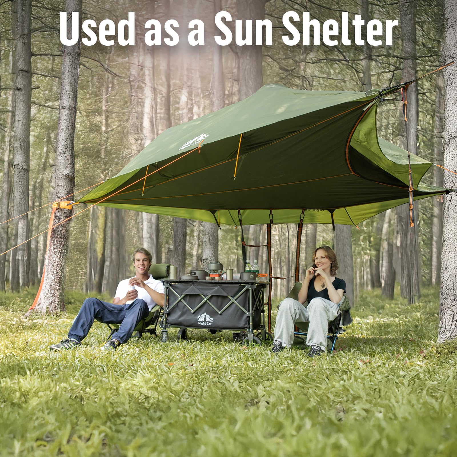 Night Cat Triangle Hammocks for 2 Persons - 13ft 440lbs Capacity 3-Point Camping Hammock with Bug Net & Rainfly - Perfect for Backpacking, Hiking, and Outdoor Adventures