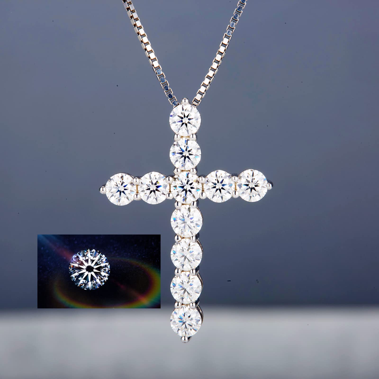 3 Carat Certified D-F Color VVS1 Clarity Diamond Moissanite Cross Necklace - 18K White Gold Plated 925 Sterling Silver Pendant for Men & Women | Valentine's Day, Anniversary & Wedding Gift Idea | Perfect for Church, Formal Events & Everyday Wear