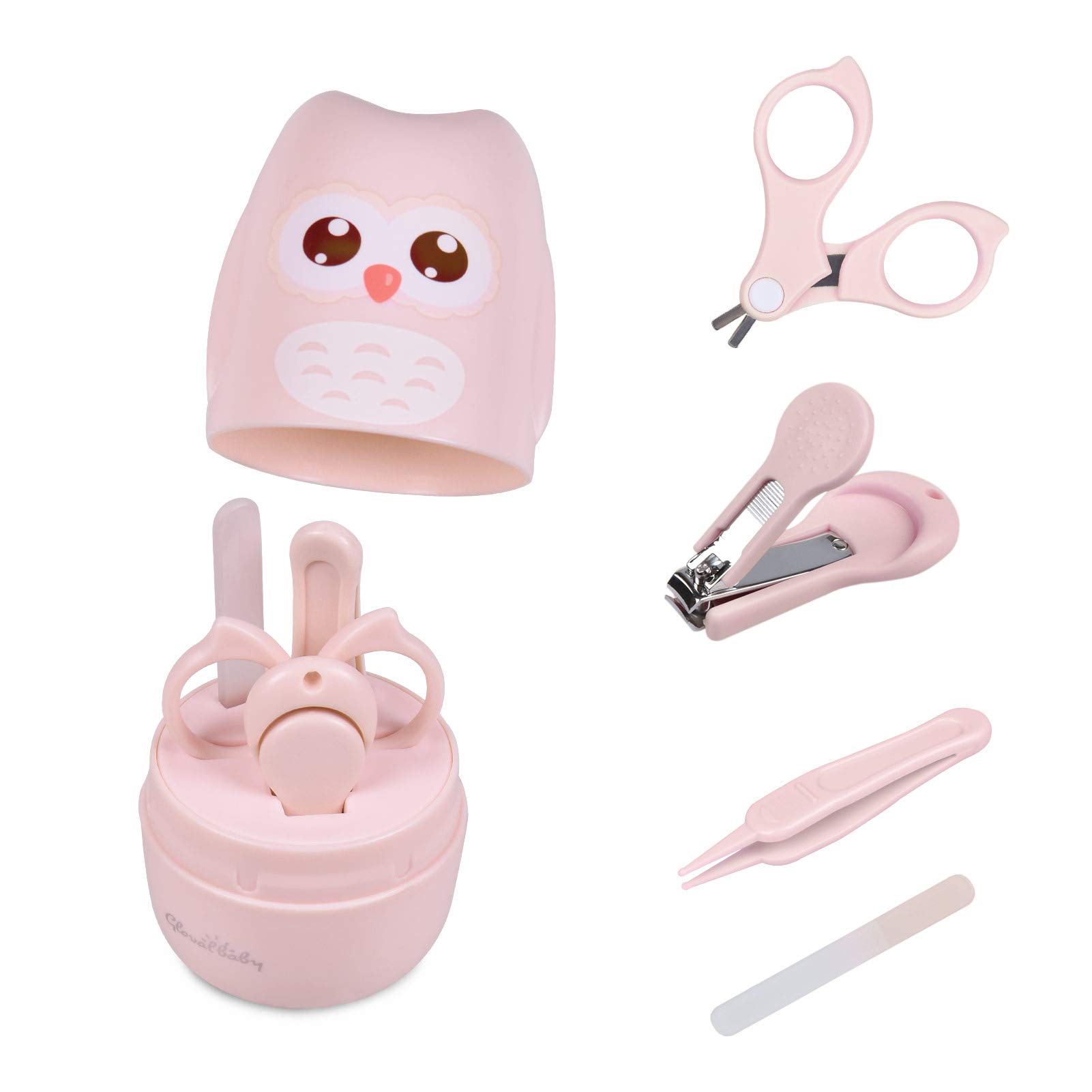 Baby Nail Care Kit with Owl Case - Clipper, Scissor & File for Newborns | Mother's Day Gift (Pink)