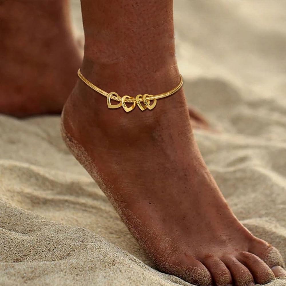 JINMA Personalized 1-8 Name Anklet for Women - Custom Heart Charm Ankle Bracelet Jewelry Gift for Mom, Her, Girlfriend | Perfect for Birthday, Anniversary, Mother's Day & Beach Vacation Accessories