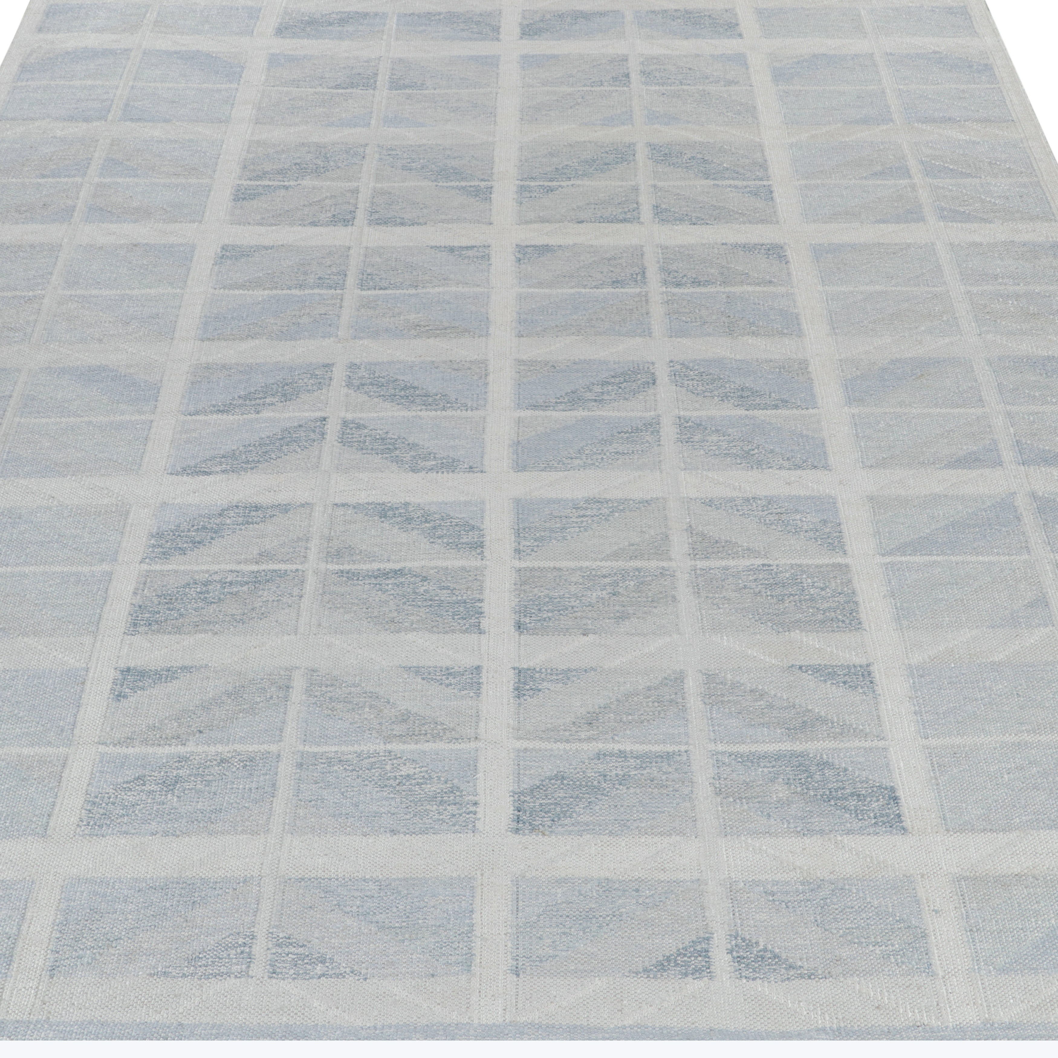 Blue Swedish Style Flatweave Silk Rug 9'5 x 11'11 - Elegant Handmade Area Rug for Living Room, Bedroom & Dining Room Decor
