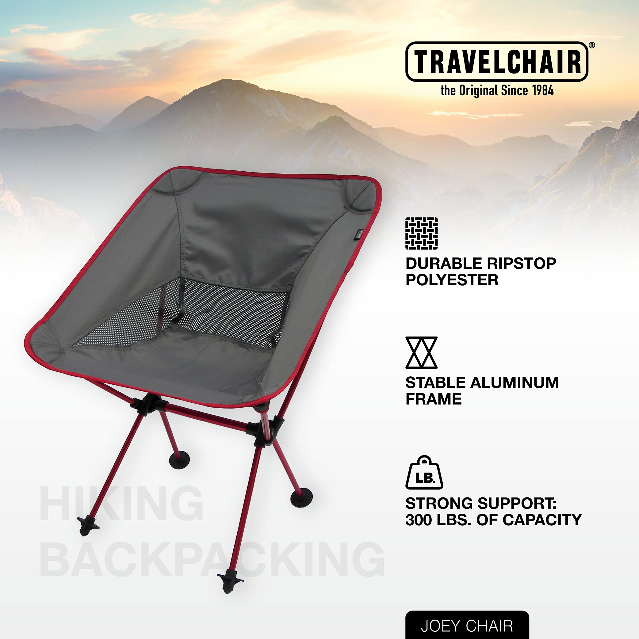 Joey Chair - Lightweight Folding Camping Chair for Outdoor Adventures | Portable, Stable & Collapsible | Perfect for Hiking, Backpacking, Beach, Lawn & Sports | Red Outdoor Furniture