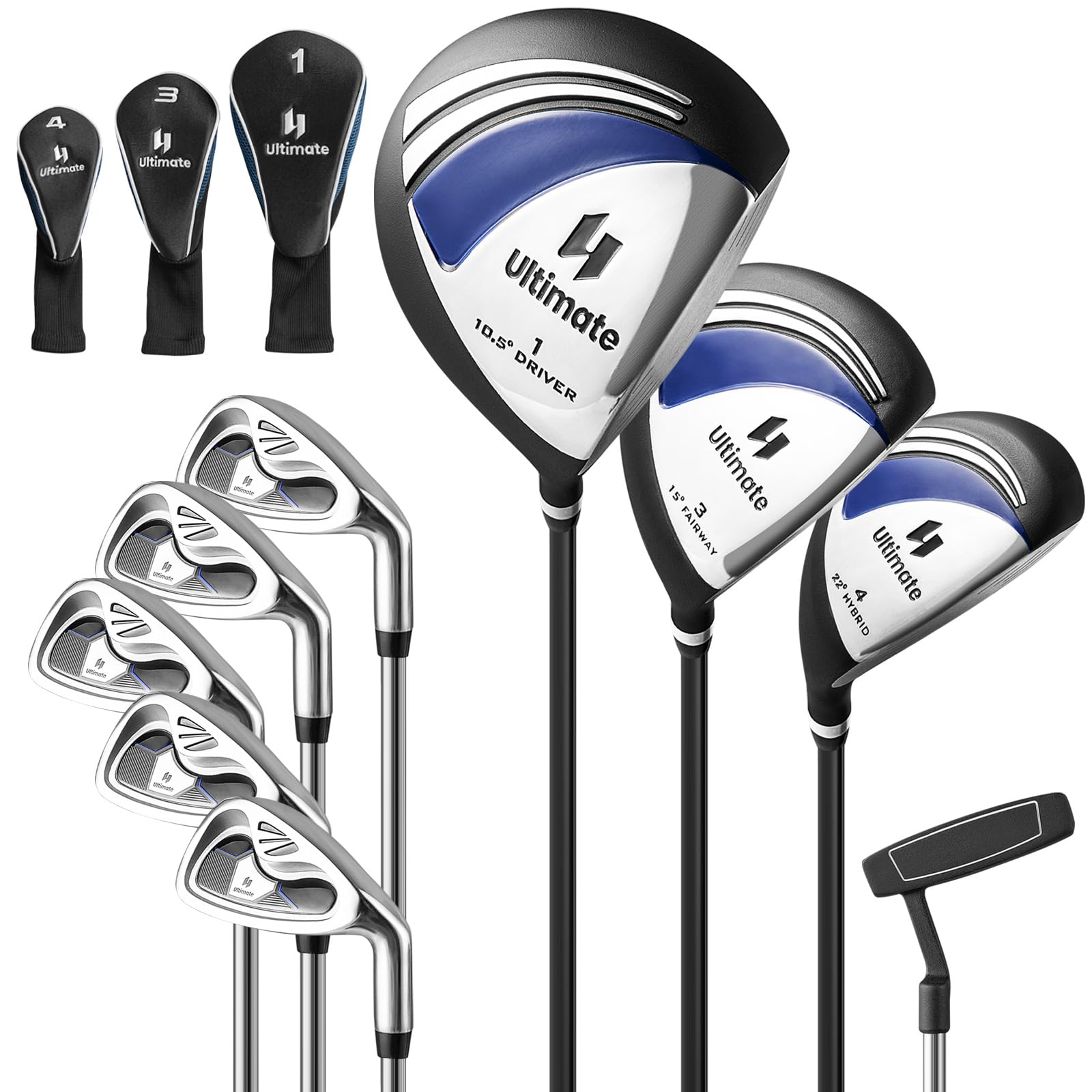GYMAX Complete 12/14-Piece Right-Handed Golf Club Set for Men - Includes #1 Driver, #3 Fairway, #4 Hybrid, 6-9 Irons, Putter & Head Covers - Perfect for Beginners & Intermediate Golfers - Ideal for Driving Range, Course Play & Practice Sessions
