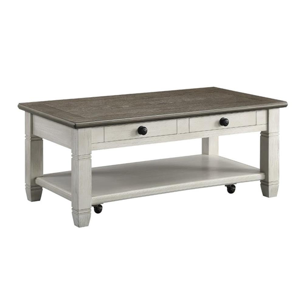 Lexicon Granby Wood 2 Drawer Coffee Table in Antique White - Modern Living Room Furniture for Small Spaces, Home Decor & Storage Solution | Perfect for Apartments, Dorms & Cozy Homes