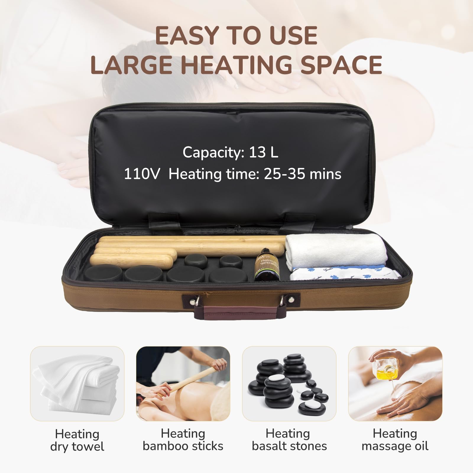 Electric Spa Massage Stone Warmer - Portable Bamboo Heater with 12 Hot Stones for Deep Tissue Massage, Stress Relief & Aromatherapy - Perfect for Home Spa, Salon, Yoga & Self-Care - Ideal for Massage Therapists, Couples & Post-Workout Recovery - Enhance Relaxation & Muscle Recovery - Great for Home Use, Professional Massage & Wellness Retreats