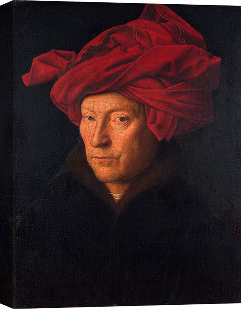 Classic Canvas Art Print - Jan Van Eyck's Man with a Red Turban Painting - 120x90 cm Wall Decor for Living Room, Bedroom & Office